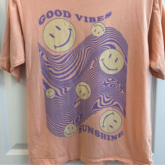 No Boundaries Men's Graphic good vibes smiley face Oversize Tee Shirt Size XS - Picture 3 of 7